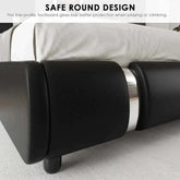 Modern faux leather upholstered bed frame with curved headboard and safe rounded footboard design