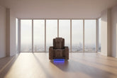 power reclining sofa set with LED lights in modern room with large windows.
