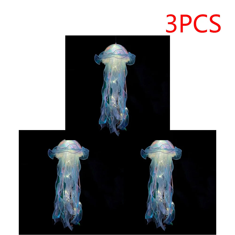 5PCS Jellyfish Bedroom Night Light Lamp with Ribbon & Bead for Girl Room Decor