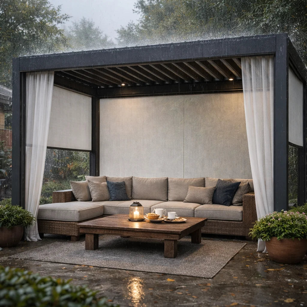Luxury Aluminum Louvered Pergola Outdoor Patio Terrace Gazebo Electric Sunshade Waterproof UV Resistant Weatherproof Durable - view 2
