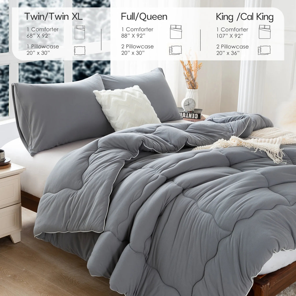 Nice Reversible Ultra-Soft King Size Comforter Set - Cozy Down Alternative Quilt with 2 Pillow Shams