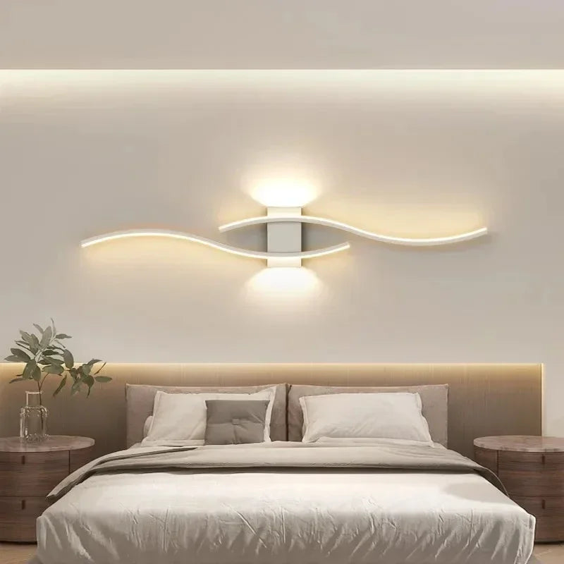 Modern LED Strip Wall Lamp Double Curve Remote Control