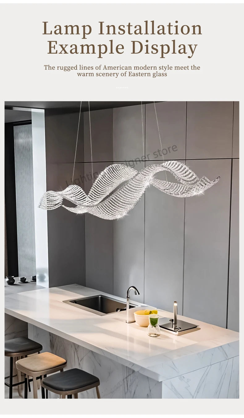 Modern Pendant Light For Living Room Nordic Luxury Dining Room Chandelier Fishbone Dining Room Ceiling Hanging Lamp Crystal - view 12