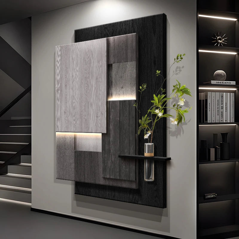 Luxurious and sophisticated entrance LED wall light with lights installed at the entrance, facing the door and hanging a picture - view 1