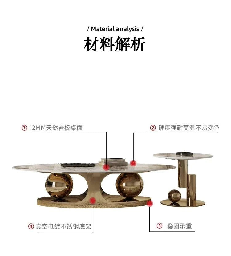 Material analysis of a modern coffee table with text labels on a white background