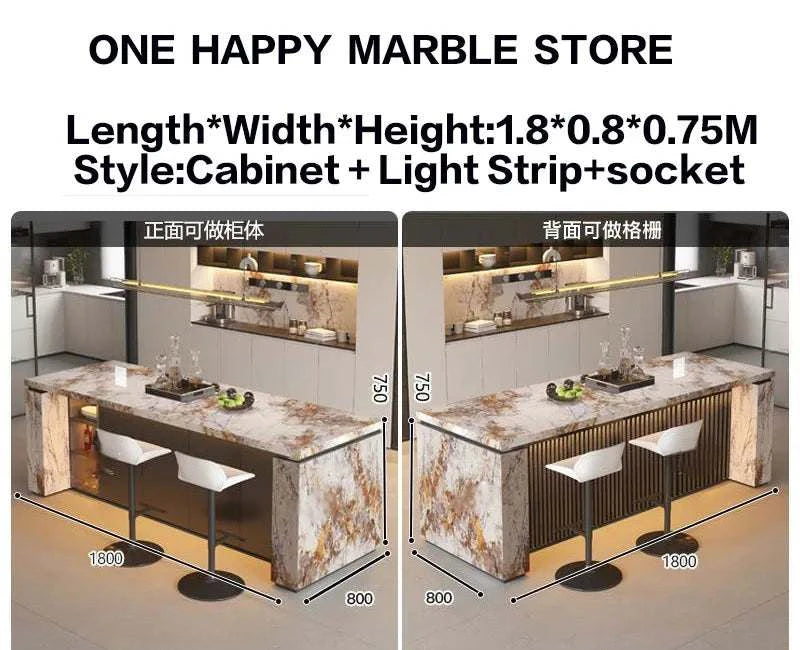 Luxury Marble Kitchen Island Dining Table, Custom Modern Bar Countertop