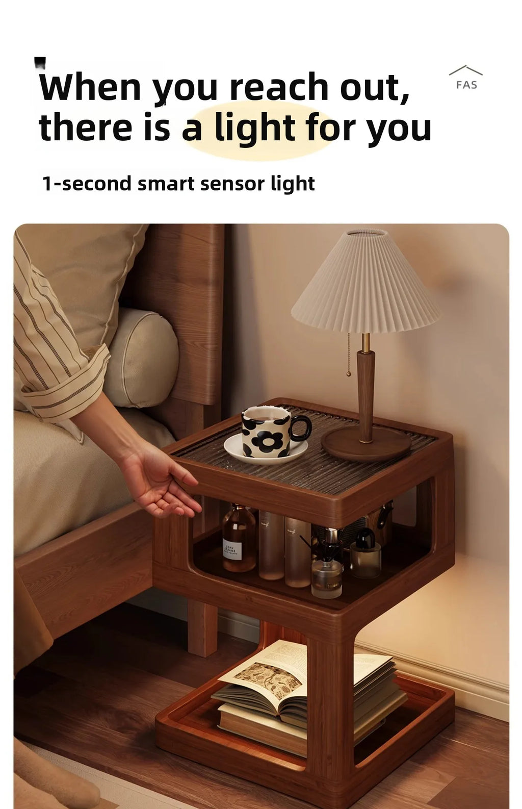 Solid wood bedside table, bedroom bedside storage, household sofa edge - view 13