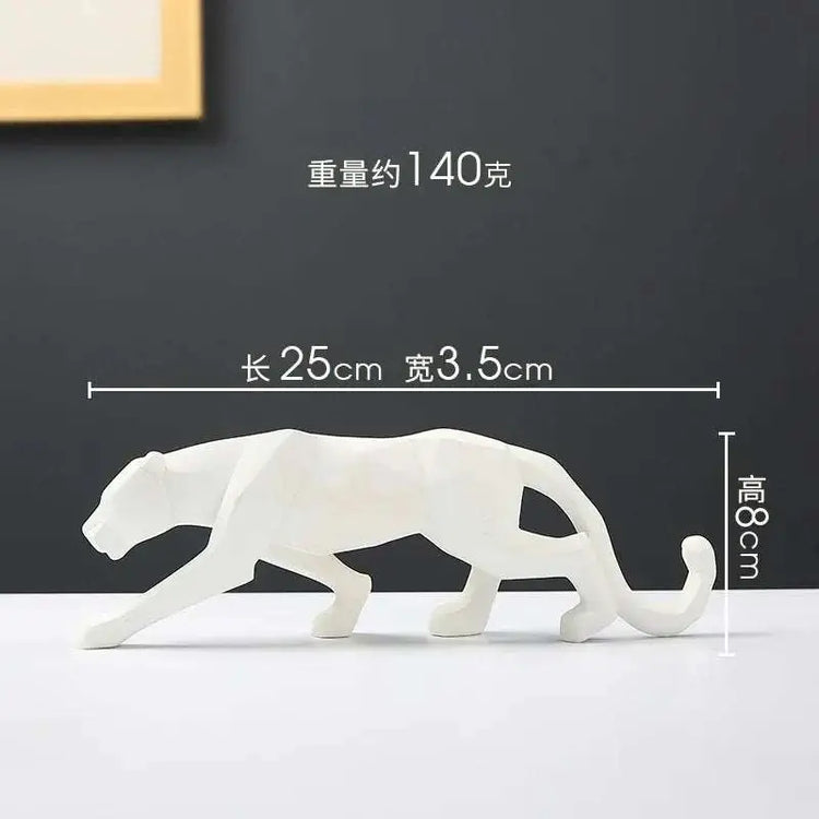 White panther figurine with dimensions on a black background