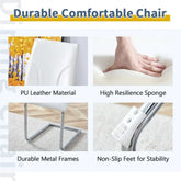Chair features with text highlighting durable materials and comfort.