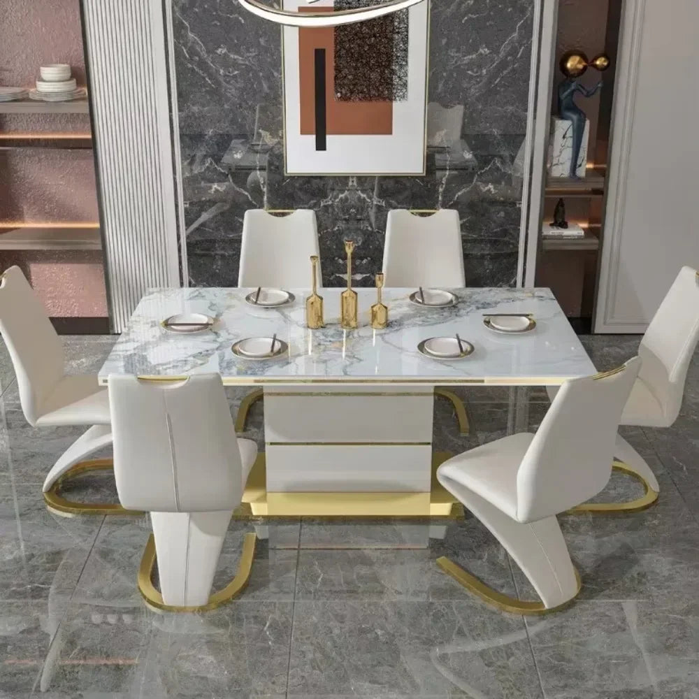 Marble Square Dining Table Set 4 Chairs and  6 Chairs,modern Luxury Gold with 6 Seater Restaurant Dining Room Furniture - view 4