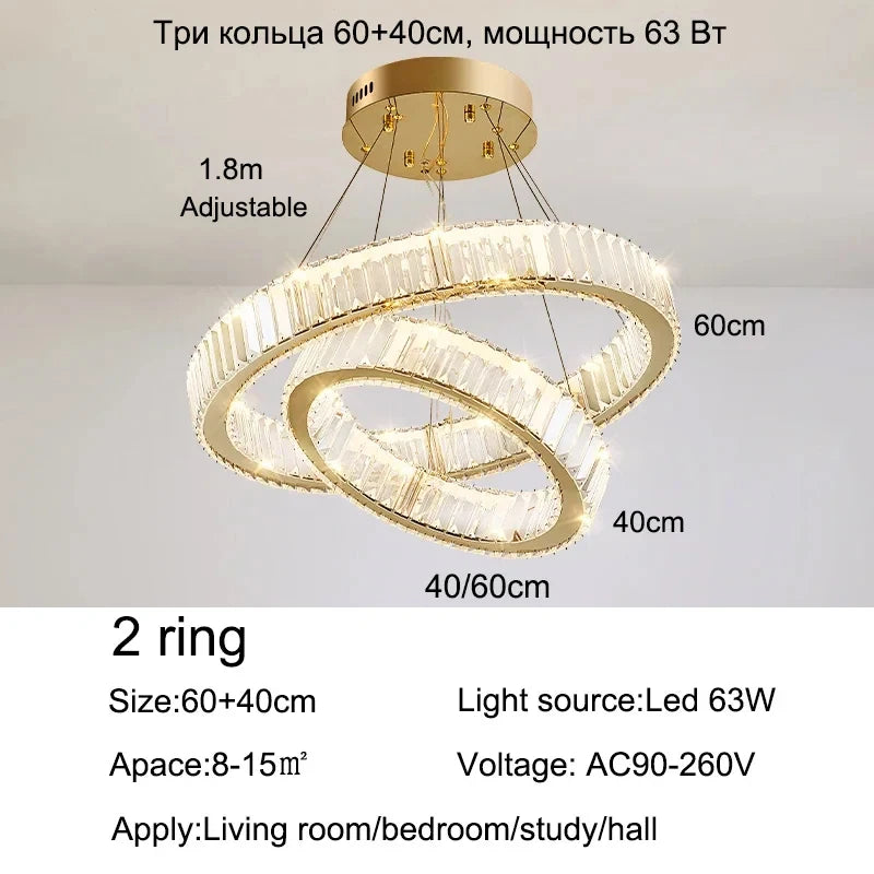 Modern Luxury Ring Crystal Led Ceiling Chandelier Living Dining Room Bedroom Lustre Decor Pendant Lights Hanging Lamp Fixture
