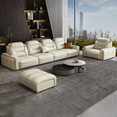 Premium Italian leather sectional sofa with USB and Bluetooth in a modern living room setup.