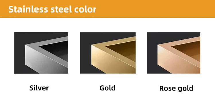 Three metallic samples labeled 'Silver', 'Gold', and 'Rose gold' on a white background.