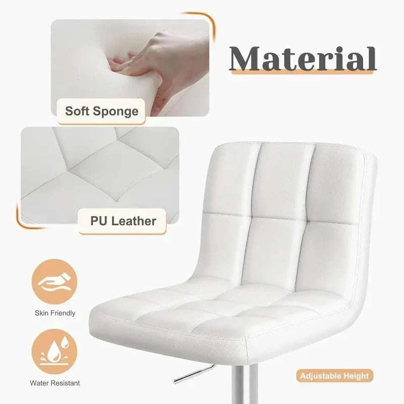 Adjustable swivel counter height bar stool with white PU leather and soft sponge cushioning