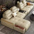 Premium Italian genuine leather sectional sofa with USB and Bluetooth in a modern living room setting.