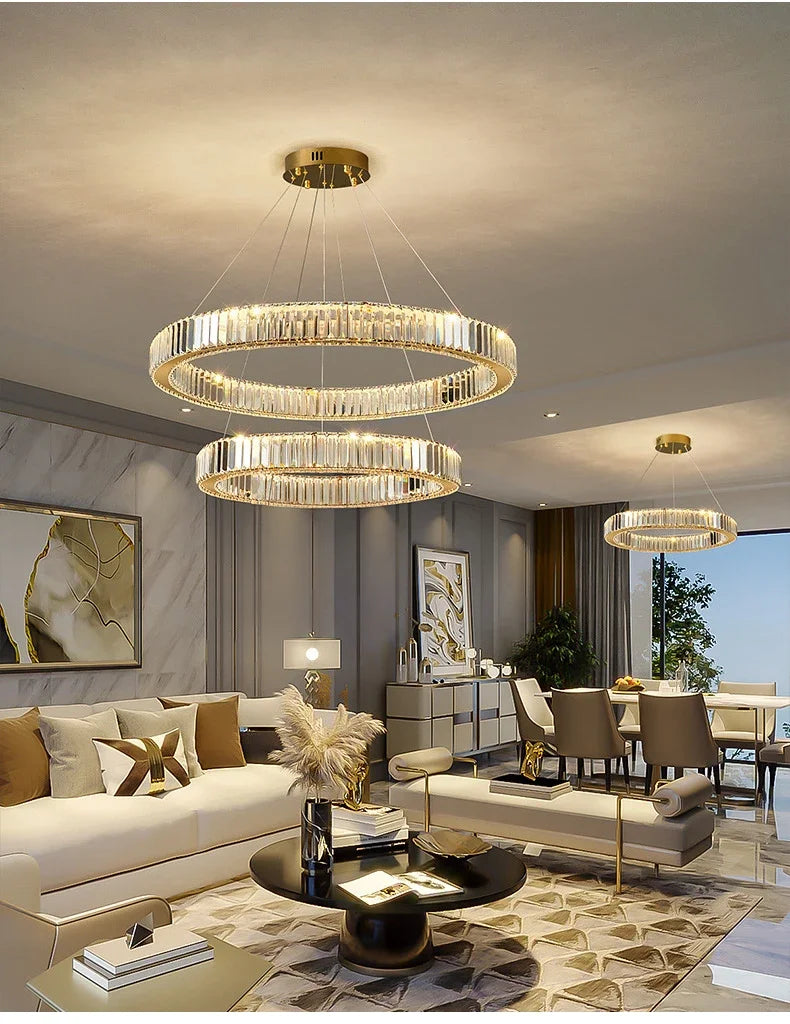 Modern Luxury Ring Crystal Led Ceiling Chandelier Living Dining Room Bedroom Lustre Decor Pendant Lights Hanging Lamp Fixture