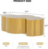 Gold stainless steel coffee table with cloud shape dimensions 51.1 x 19.6 x 15.7 inches, a modern accent piece.