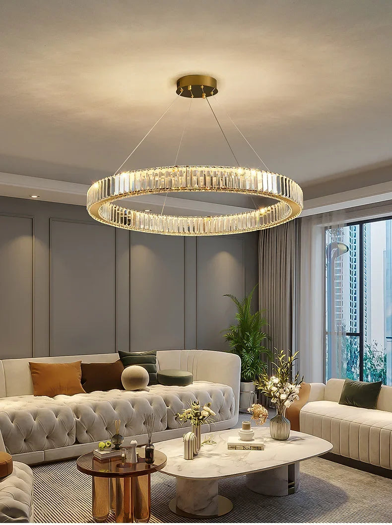 Modern Luxury Ring Crystal Led Ceiling Chandelier Living Dining Room Bedroom Lustre Decor Pendant Lights Hanging Lamp Fixture