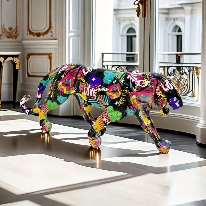 1pc Hand-Painted Realistic Leopard Resin Statue Color-Changing Creative Art Sculpture for Home Office Living Room Desktop Decor