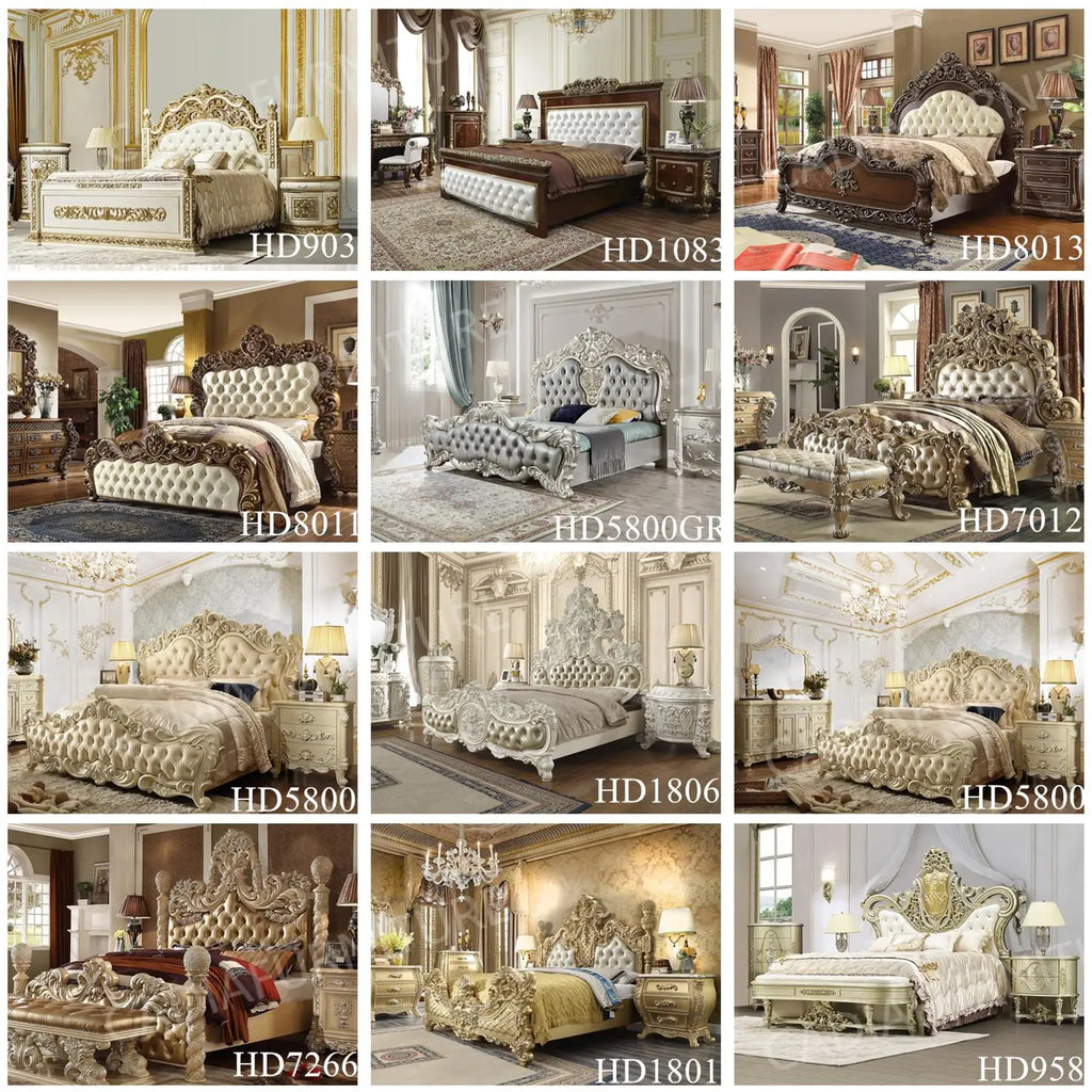 Hand-Carved American Bedroom Furniture Set | King Bed, Leather & Solid Wood