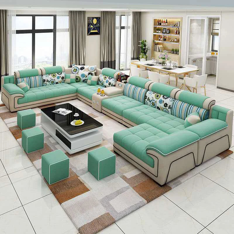 Modern Living Room Lounge 7 Seats U-Shaped Sofa Set Furniture L-Shaped Combination Sofa Luxury Microfiber Fabric Modular Sofa - view 3
