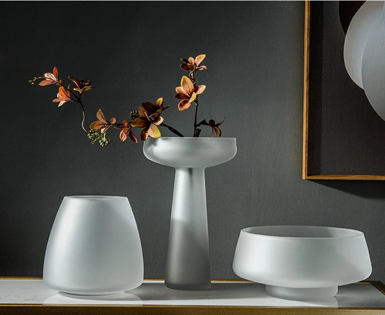 Nordic Frosted Glass Vase | Light Luxury Tabletop & Hydroponic Accent