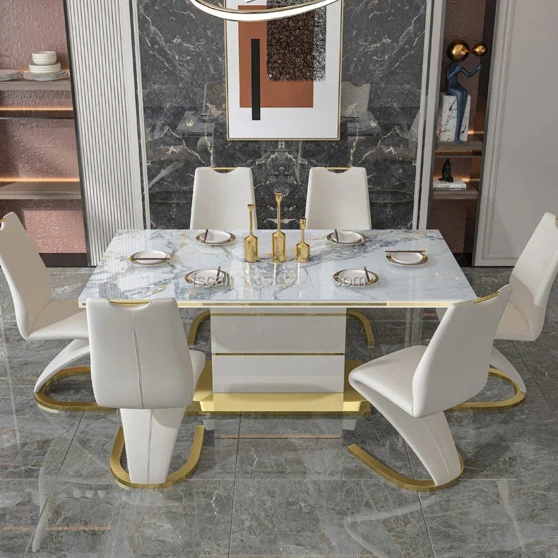 Marble Square Dining Table Set 4 Chairs and  6 Chairs,modern Luxury Gold with 6 Seater Restaurant Dining Room Furniture - view 11