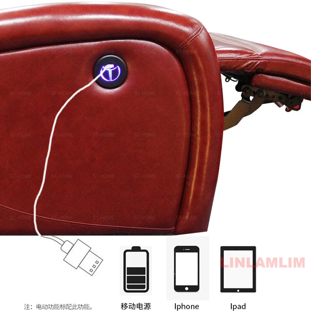 Modern Luxury Home Theater Recliner Sofa, Genuine Leather 3+2 Seating