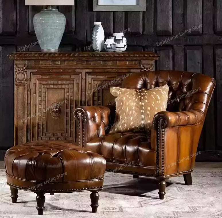 Genuine Leather Accent Chair | Classic Luxury Armchair