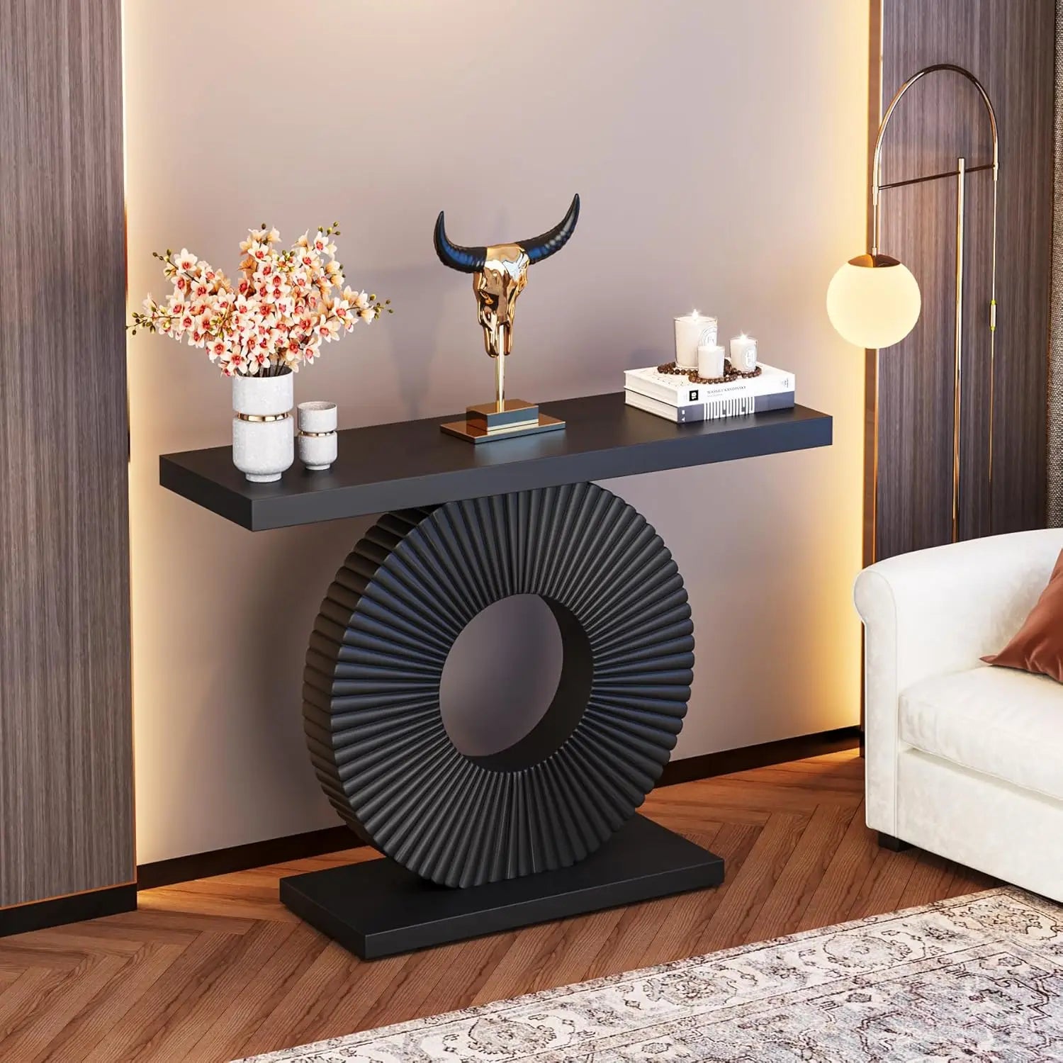 LITTLE TREE Modern Console Table with Geometric Base, 40 inch Wood Entryway Table,Accent Table for Living Room, Entryway - view 2