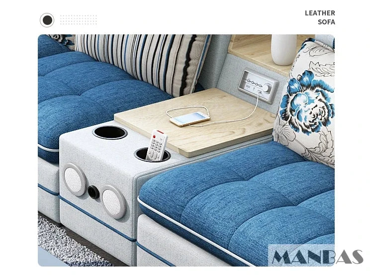 MINGDIBAO Nordic Fabric Sofa Set with Bluetooth Speaker & USB