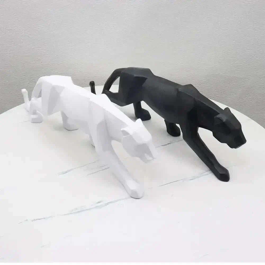 Abstract geometric panther sculpture in black and white, modern design, perfect for enhancing your space.