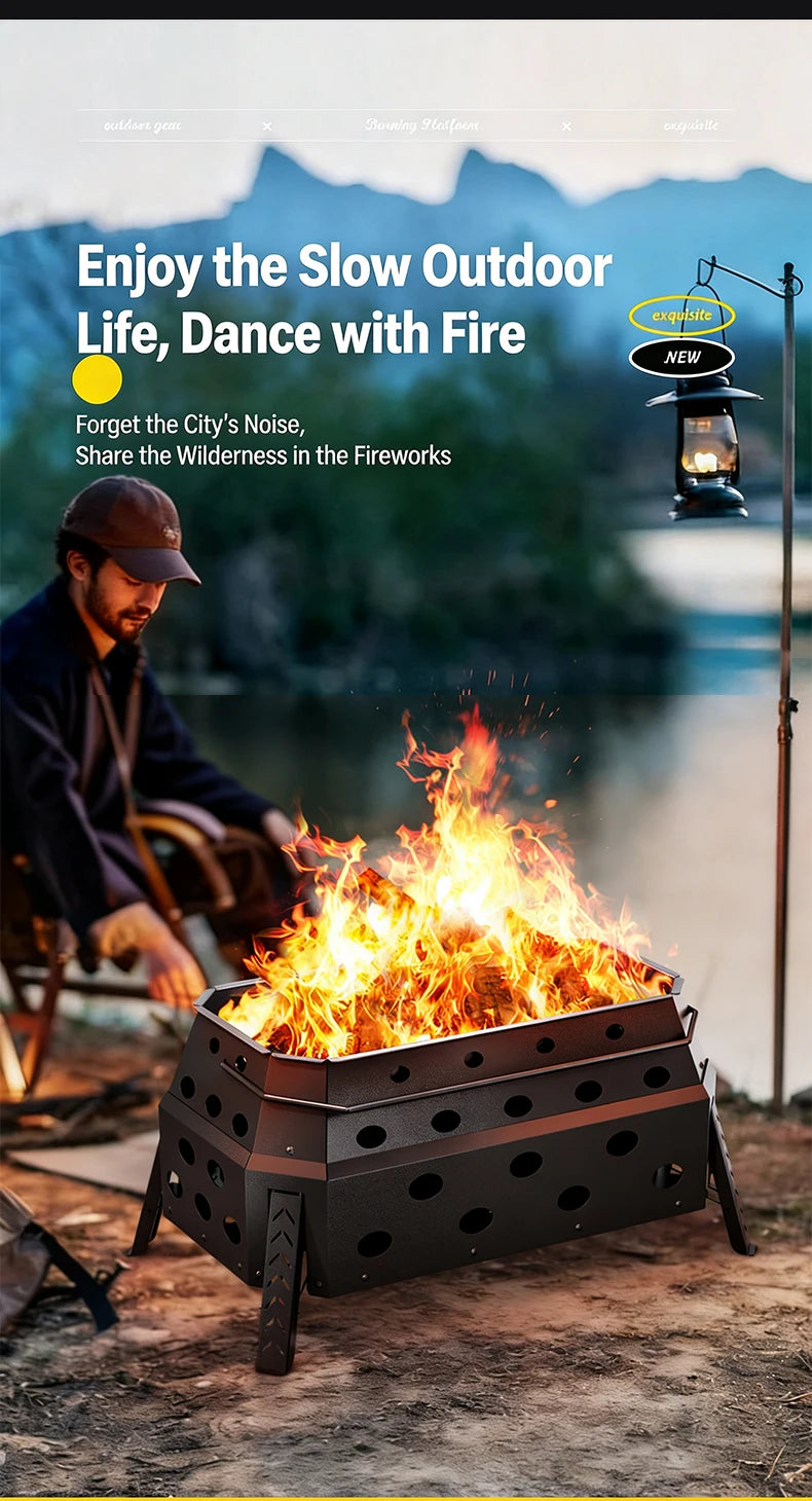 Portable Folding Campfire Grill Outdoor Wood Burning Stove for Camping And Hiking Lightweight Charcoal Fire Pit - view 9