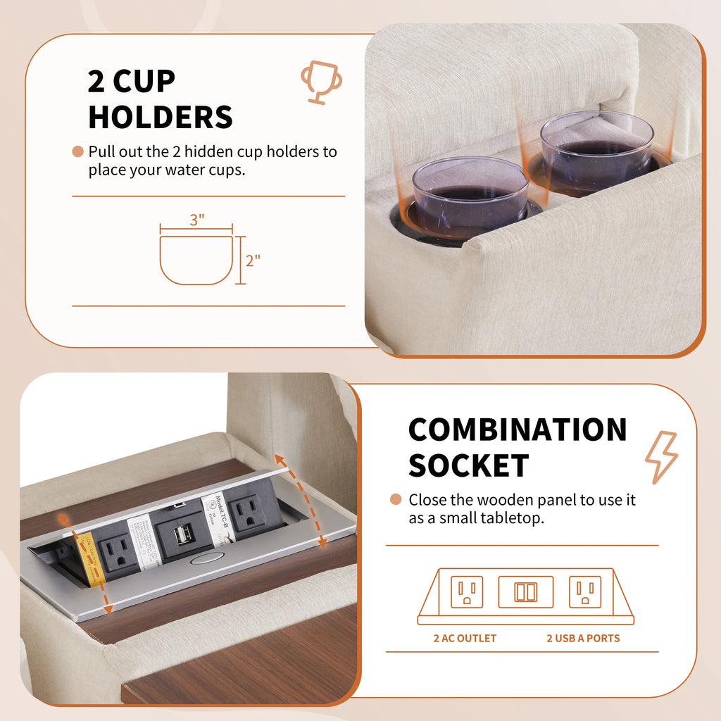 Modular Sectional Sofa with Movable Ottoman and Console,Cup Holder,Wide Seat,6 Seat U Shaped Couch,Oversized Chenille Sofa