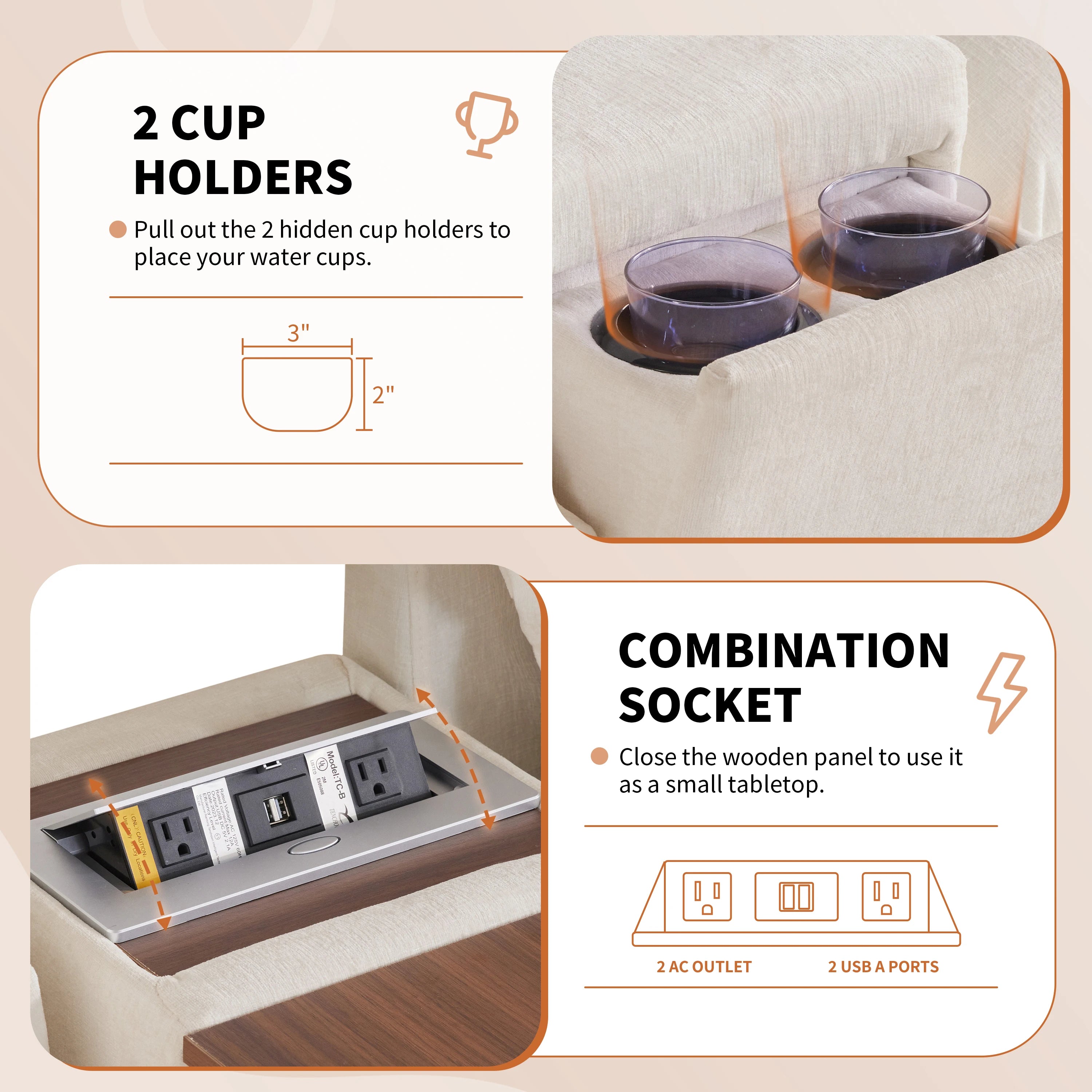 Modular Sectional Sofa with Movable Ottoman and Console,Cup Holder,Wide Seat,6 Seat U Shaped Couch,Oversized Chenille Sofa