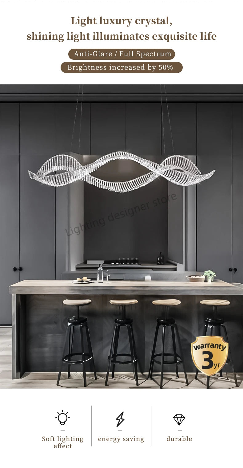 Modern Pendant Light For Living Room Nordic Luxury Dining Room Chandelier Fishbone Dining Room Ceiling Hanging Lamp Crystal - view 10