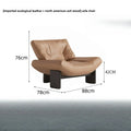 Brown sofa chair with dimensions labeled on a white background