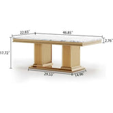 White faux marble coffee table set dimensions showing modern design features.