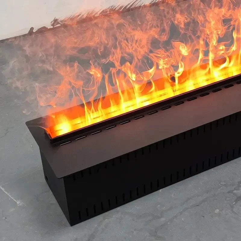 Fireplace insert with flames on a gray background