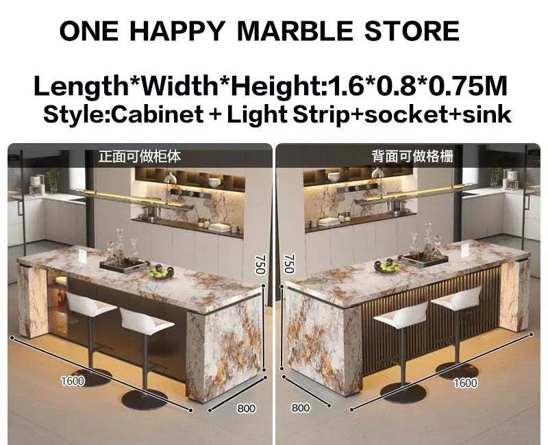 Marble kitchen island with dimensions and product details from One Happy Marble Store.