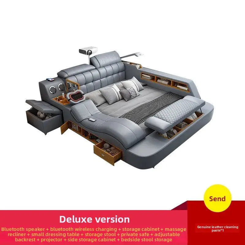 Smart Massage Storage Bed Multifunction Leather Bed Frame King Size Smart Bed With Projector Bluetooth Modern Bedroom Furniture