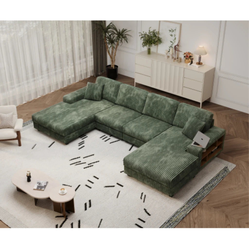 Modern convertible U-shaped combination sofa corduroy 4-seat large-sized living room double leisure chair set
