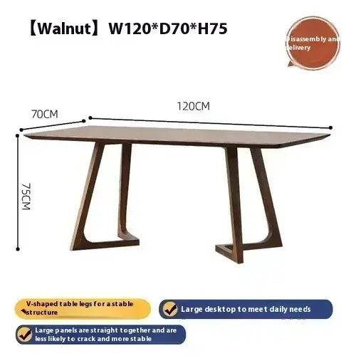 Wooden table with dimensions and assembly information on a white background