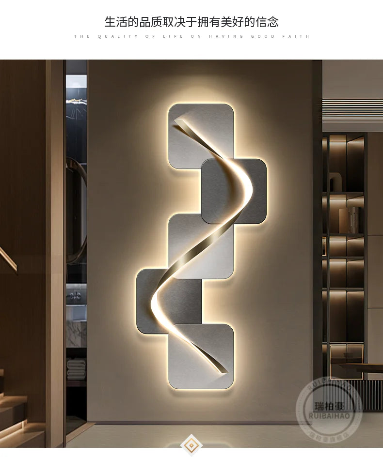 Light luxury entrance hall decoration painting, LED lights, Italian minimalist living room, high-end mural in the corridor - view 15