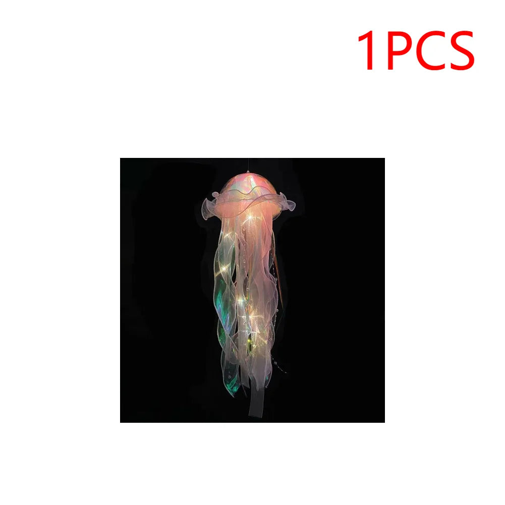 5PCS Jellyfish Bedroom Night Light Lamp with Ribbon & Bead for Girl Room Decor