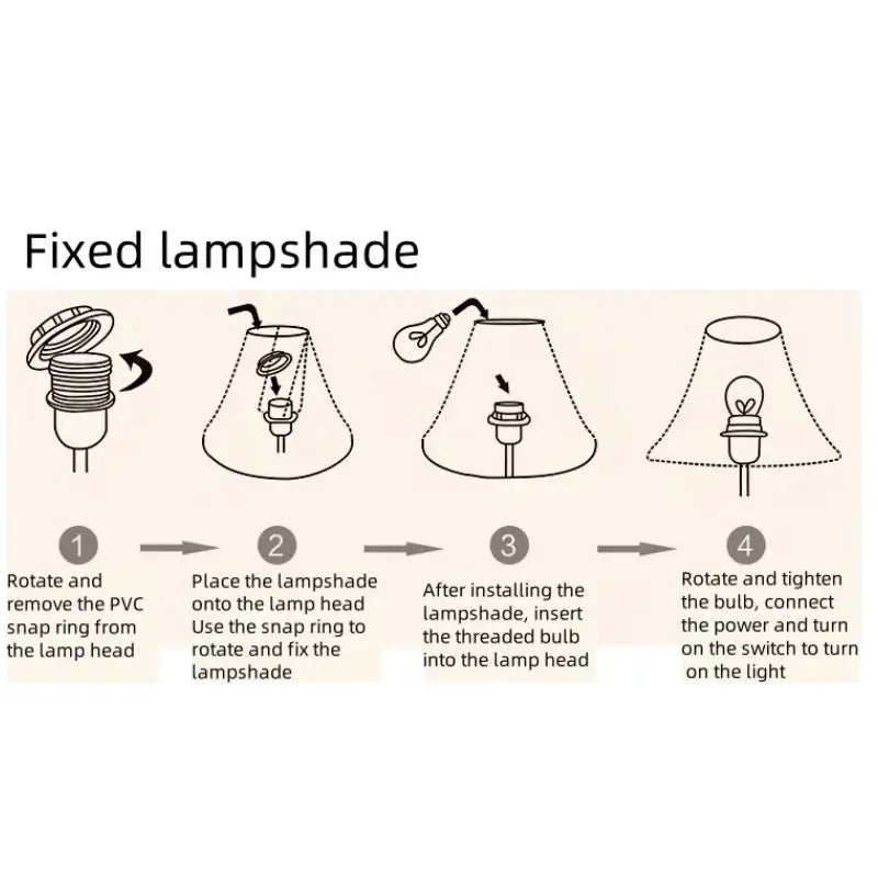 Instructions for fixed lampshade installation for high-end crystal table lamp with fabric shade.
