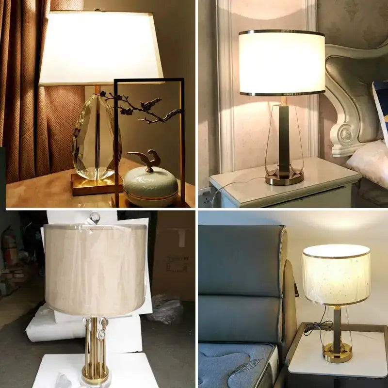 Nordic Led Bedside Table Crystal Lamp Home Decor Desk Lamp Living Room Bedroom Stand Light Fixtures Modern Fabric Lampshade