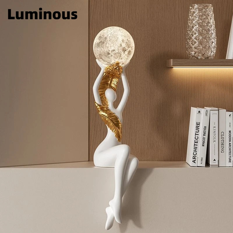 Resin Luxury Solid Color Figurines Luminous Character Wine Cabinet Figurines Semi-handmade Creative Modern Simple Home Decor