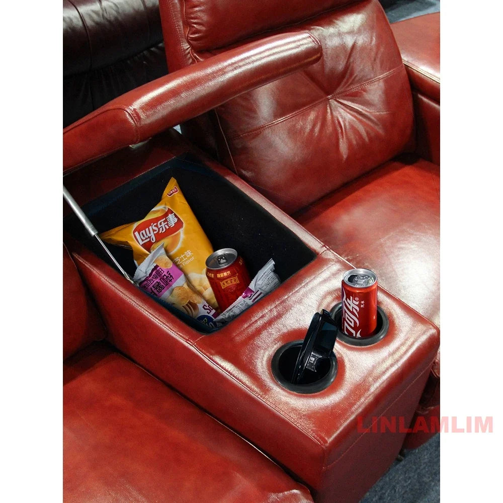 Modern Luxury Home Theater Recliner Sofa, Genuine Leather 3+2 Seating