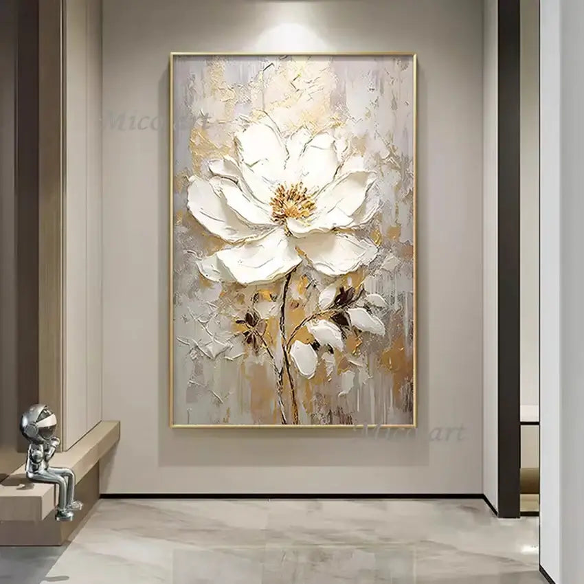 Decorative floral painting in a modern interior setting